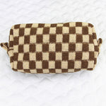 Functional knitted checkered makeup bag for storing beauty essentials