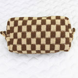 Functional knitted checkered makeup bag for storing beauty essentials