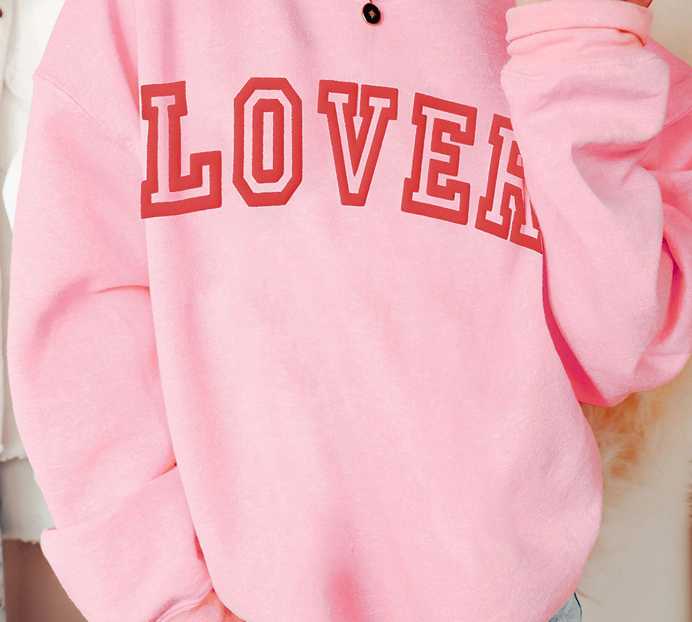 Cozy pink sweatshirt with LOVER design