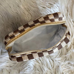 Chic knitted checkered makeup bag for organized cosmetics