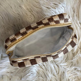 Chic knitted checkered makeup bag for organized cosmetics