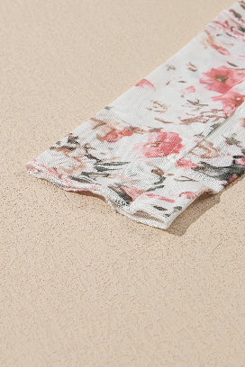 Floral design brown mesh top with mock neck for a trendy appearance