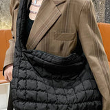 Beige Quilted Large Shoulder Bag