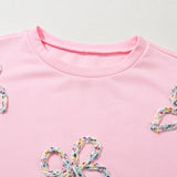 Light Pink Bow Lantern Sleeve Sweatshirt