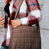 Beige Quilted Large Shoulder Bag