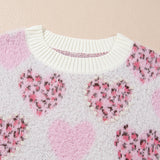 Pink Heart Leopard Print Sweater