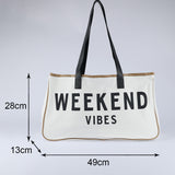 White Letter Print Canvas Tote