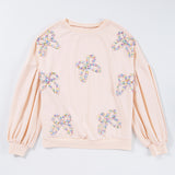 Light Pink Bow Lantern Sleeve Sweatshirt