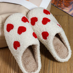 White heart print plush slippers, perfect for lounging at home