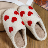 White heart print plush slippers, perfect for lounging at home