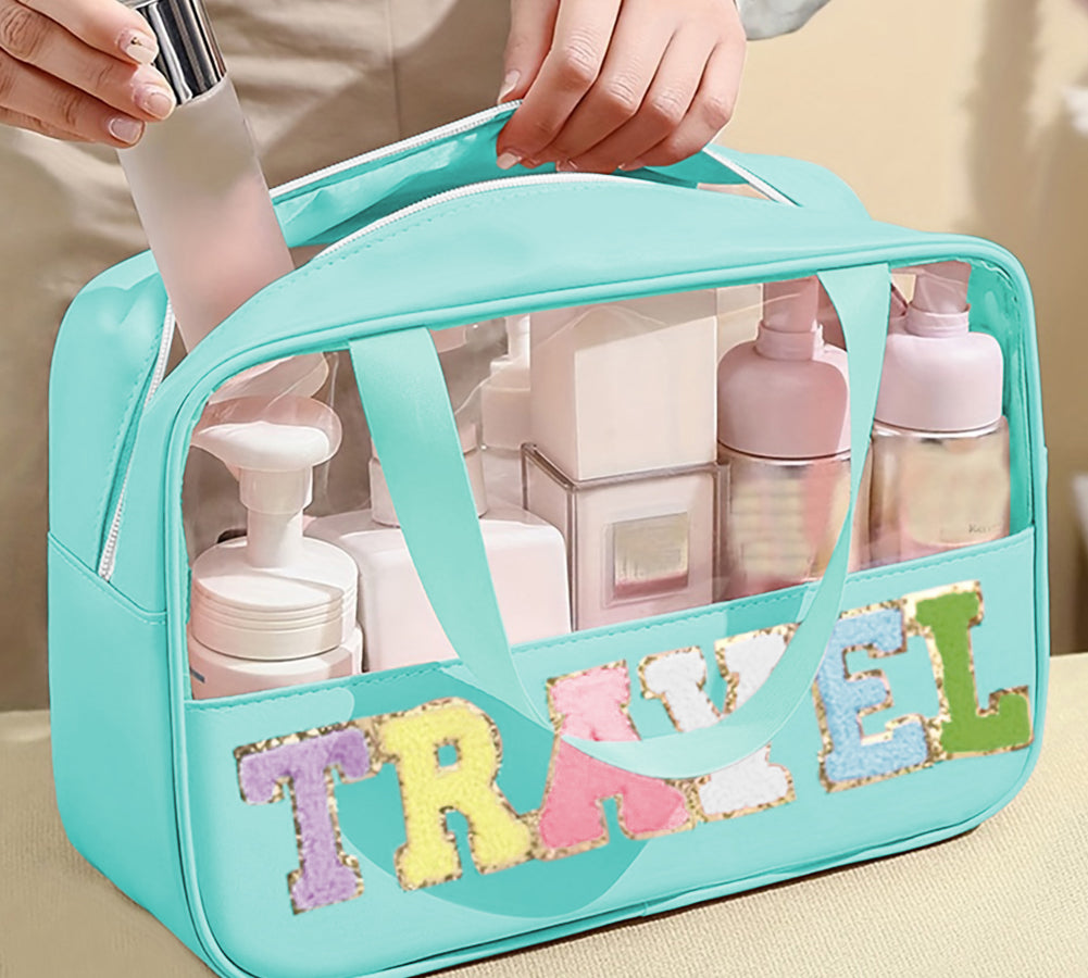Black TRAVEL Chenille PVC Makeup Bag