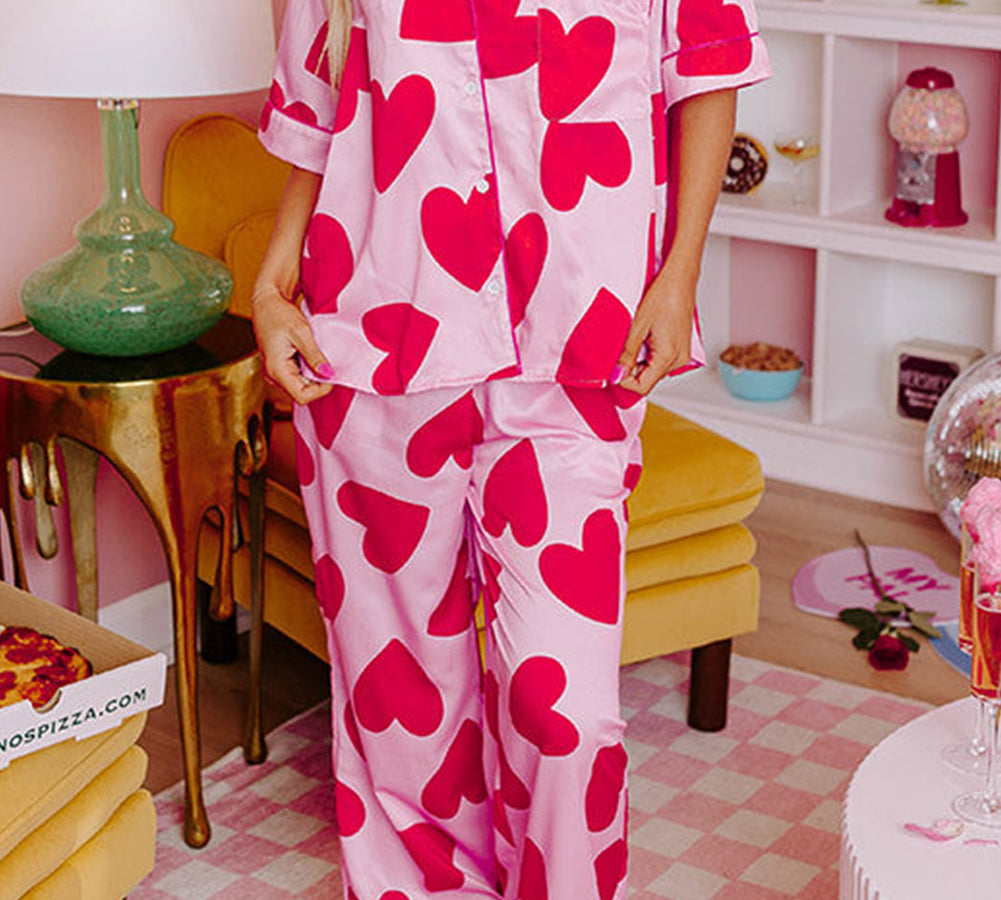 Cute pink pajama set with heart print