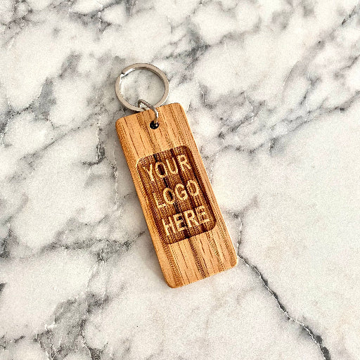eco-friendly wood keychain with engraved logo