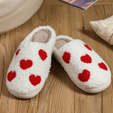 White Heart Print Plush Slippers