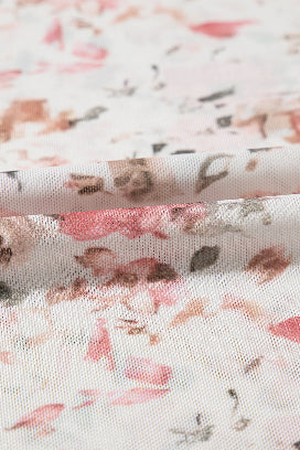 Floral design brown mesh top with mock neck for a trendy appearance