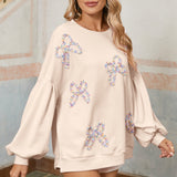 Light Pink Bow Lantern Sleeve Sweatshirt
