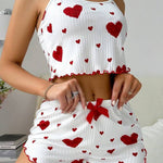 Cozy and cute white pajama set with heart print design
