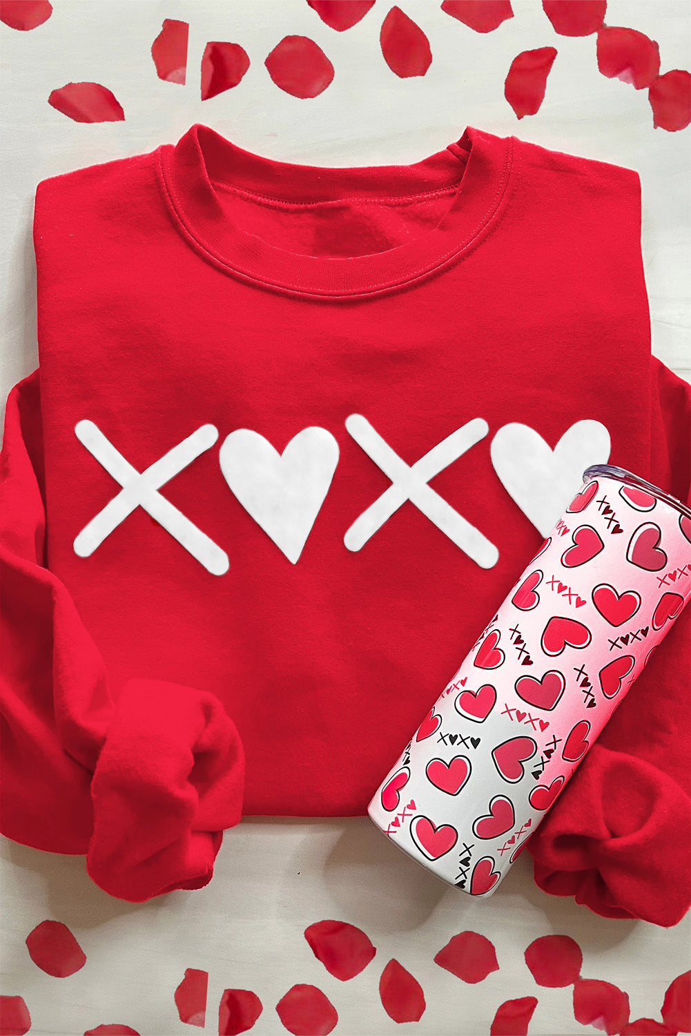Cozy red sweatshirt with heart and XOXO design