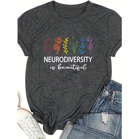 Women Summer Flora And Neurodiversity Crew Neck T-Shirt
