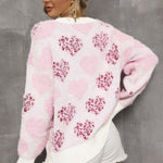 Fashionable pink heart leopard sweater, perfect for everyday outfits