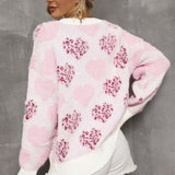 Fashionable pink heart leopard sweater, perfect for everyday outfits