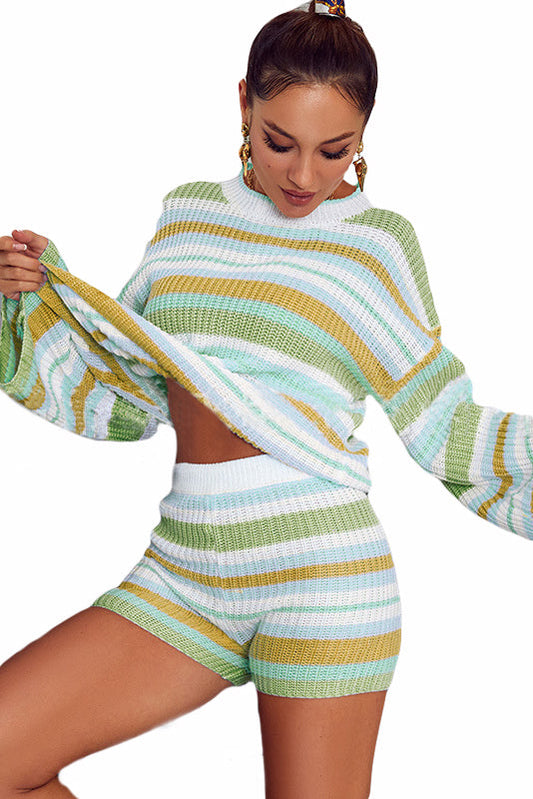 women’s knit loungewear set yellow striped outfit