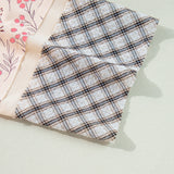 Beige Plaid Floral Patchwork Heart Long Sleeve Top