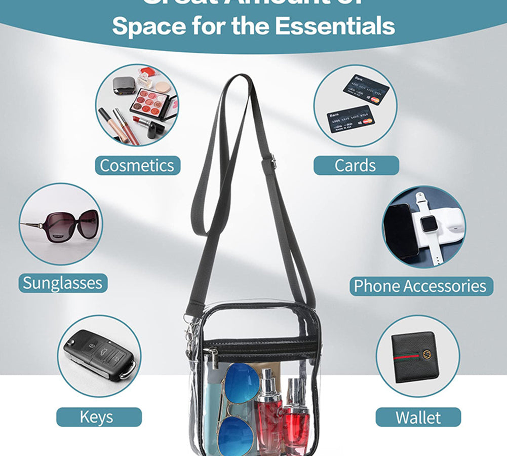 Sleek black crossbody bag made from durable transparent PVC