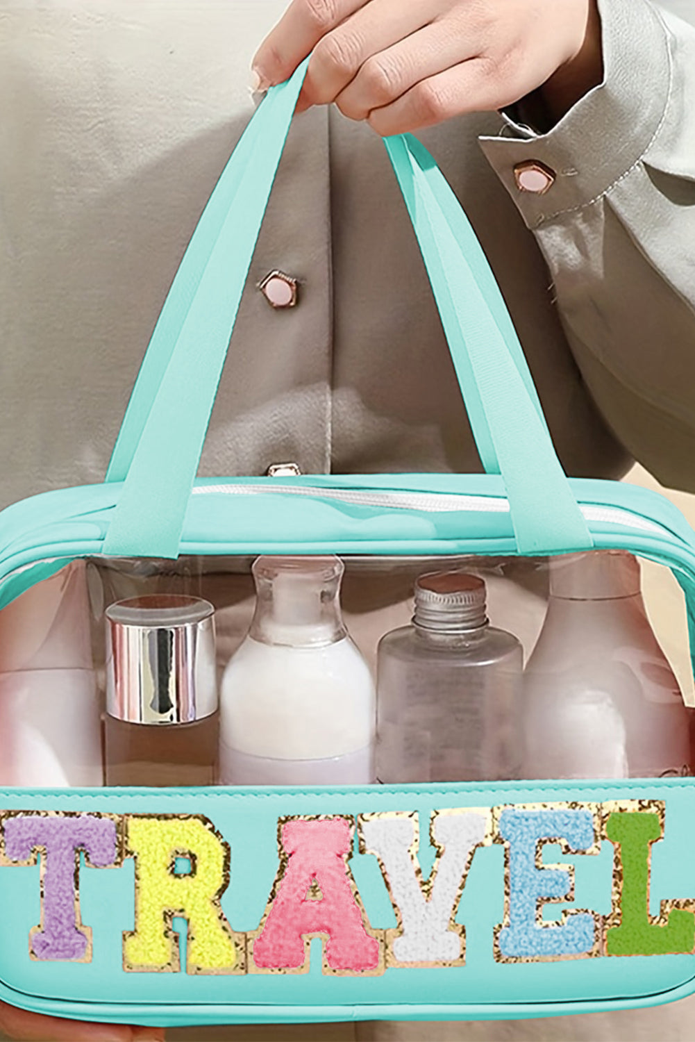 Black TRAVEL Chenille PVC Makeup Bag