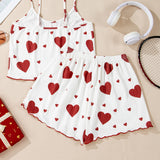White Heart Print Pajama Set