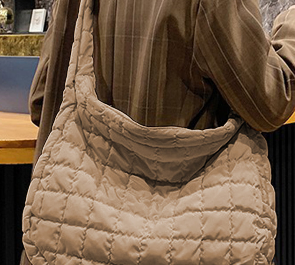 Trendy beige quilted handbag for everyday use