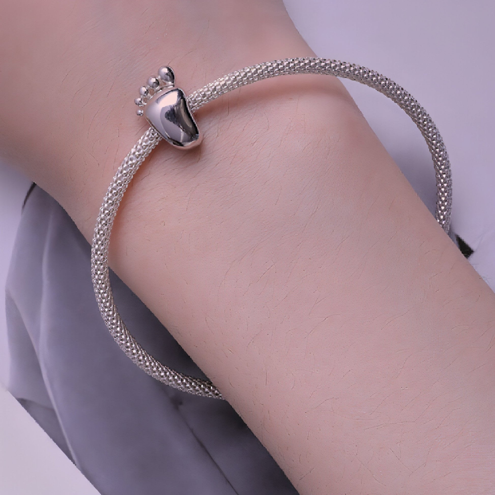 silver engraved baby footprint bead personalized charm