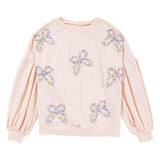 Light Pink Bow Lantern Sleeve Sweatshirt