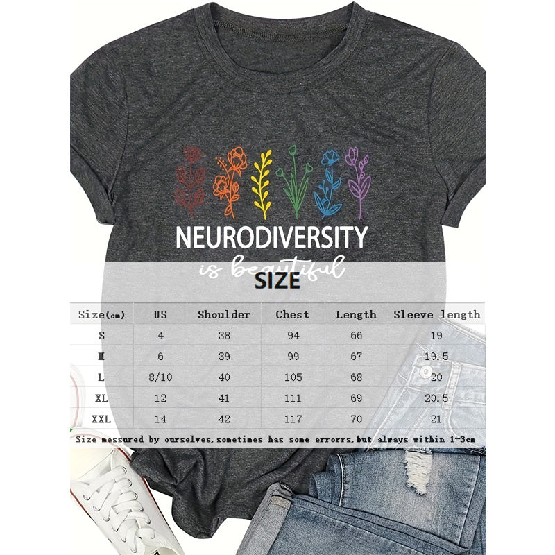 Women Summer Flora And Neurodiversity Crew Neck T-Shirt