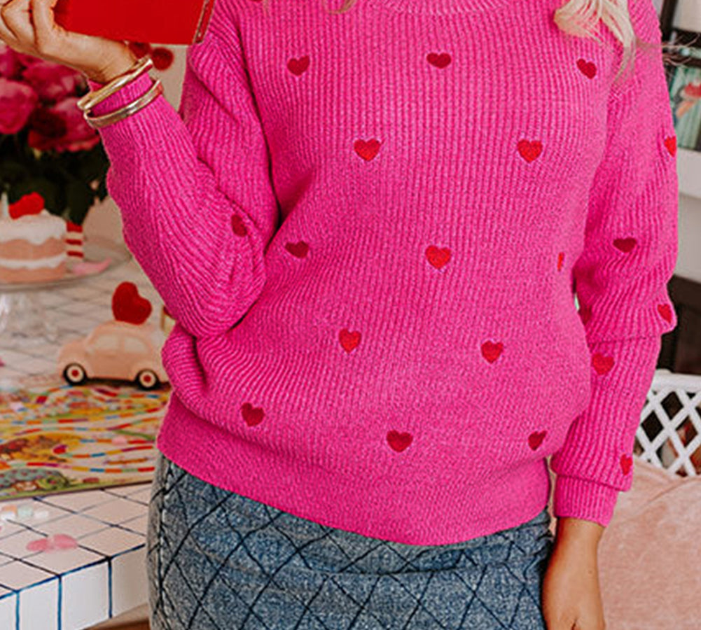 Cozy rose red heart sweater for casual wear