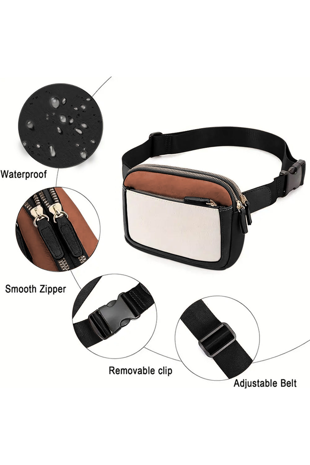 Trendy white crossbody bag featuring a unique color block pattern