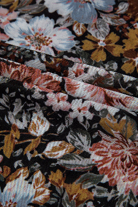 Brown Floral Mesh Mock Neck Top