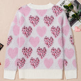 Pink Heart Leopard Print Sweater