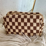 Trendy checkered makeup bag in knitted fabric
