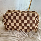 Trendy checkered makeup bag in knitted fabric