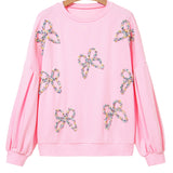 Light Pink Bow Lantern Sleeve Sweatshirt