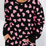 Pink Plus Size Heart Checkered Sweater