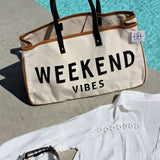 White Letter Print Canvas Tote