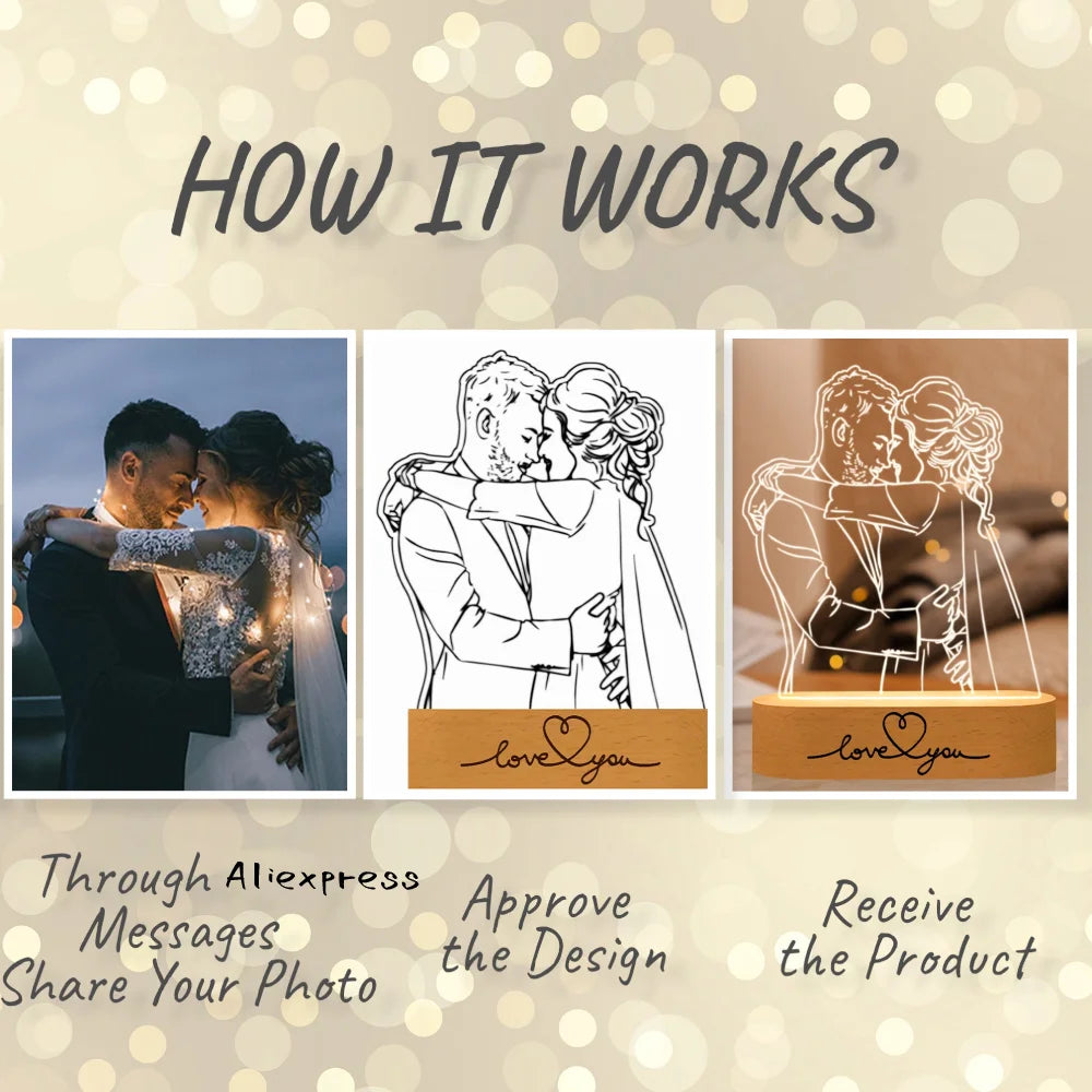 Unique 3D photo lamp with vibrant LED lights, perfect for gifts