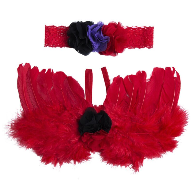 Baby Newborn Angel Flower Headband+Wing Feather