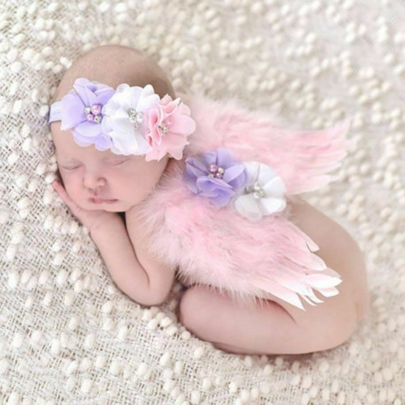 Baby Newborn Angel Flower Headband+Wing Feather