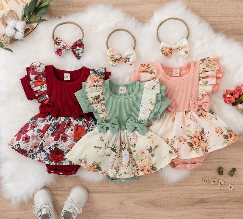 Summer baby girl dress with floral print