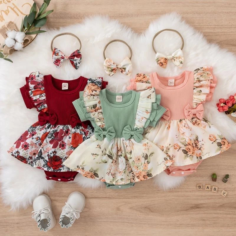 Summer baby girl dress with floral print