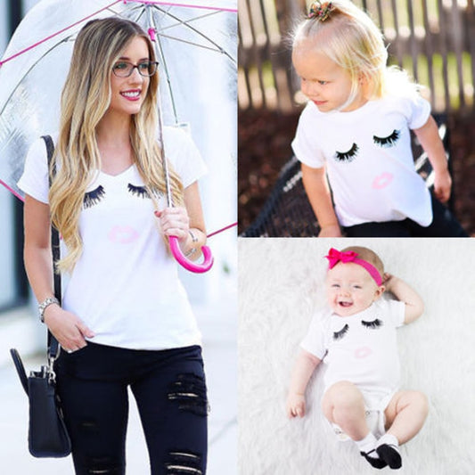 Family Matching Sets Outfit Eyelash Lips Printed