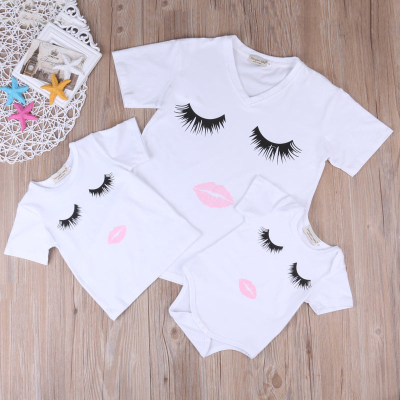 Family Matching Sets Outfit Eyelash Lips Printed